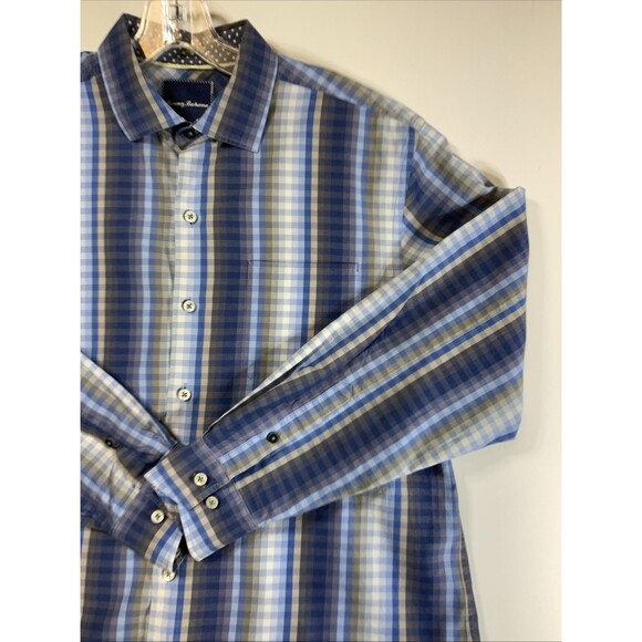 TOMMY BAHAMA Blue Striped Cotton Long Sleeve Sport‎ Button Down Shirt Men's Med - Picture 1 of 11